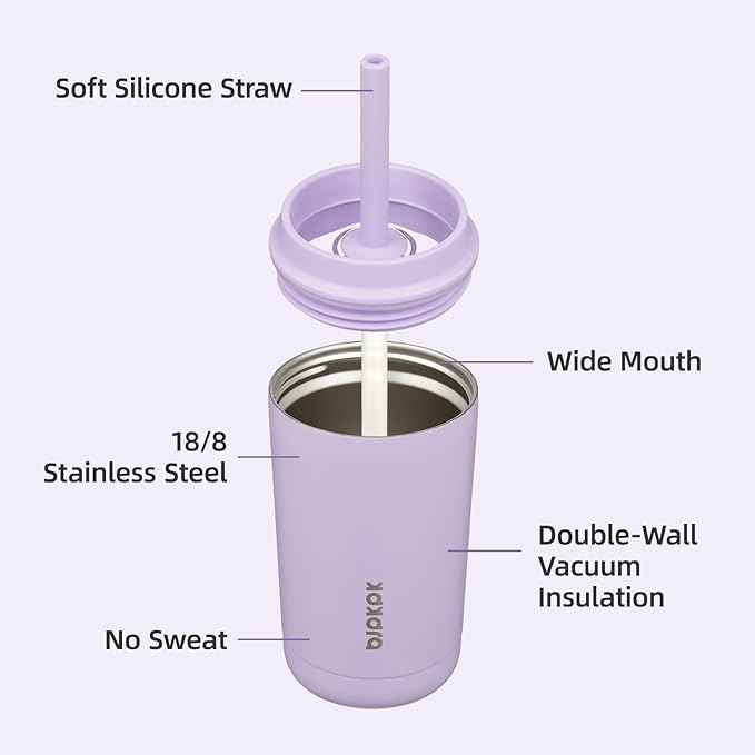 BJPKPK Insulated Tumbler with Lid and Straw,12 oz Stainless Steel Travel Coffee Mug,Spill Proof Thermal Cup,Keep Drinks Cold and Hot,Lavender