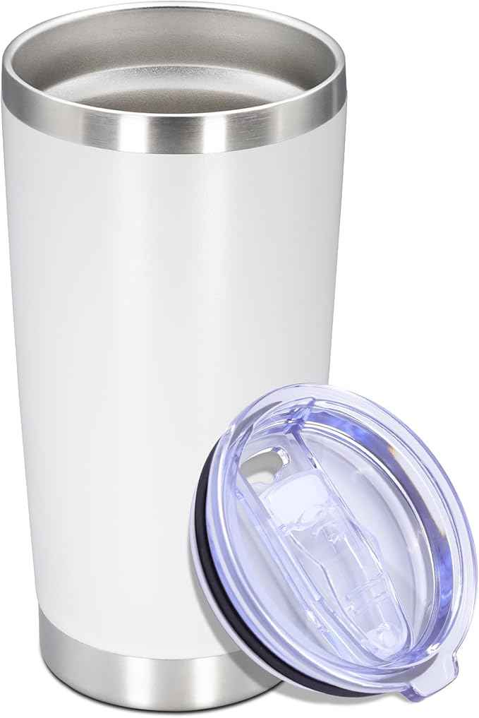 20 oz Tumbler with lid Double Wall Vacuum Insulated Tumblers Stainless Steel Coffee Mug Travel Coffee Tumbler Powder Coated Tumbler Cup Keep Hot&Cold - (White 1 Pack)