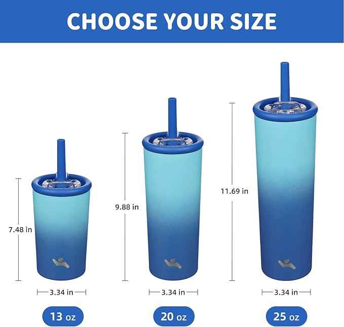 Konokyo 25oz Insulated Tumbler with Lid and Straw, Reusable Iced Coffee Cup with Lid, Travel Coffee Mug, BPA-Free, Leak-Proof and Durable, Sky