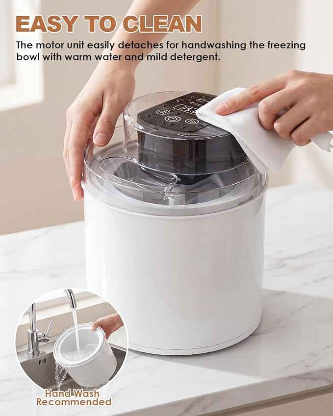 Ice Cream Maker Machine – 2.1 Quart Ice Cream Machine for Gelato, Sorbet & Frozen Yogurt, Ready in 20 Minutes, LCD Screen and Timer, Perfect for 10-16 Servings, Easy to Use & Clean