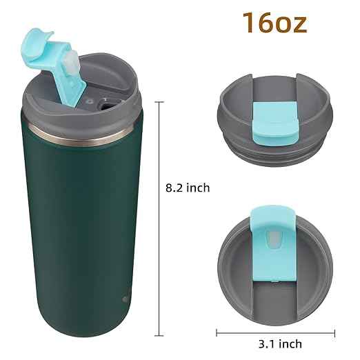 Konokyo Tumbler with Lid, 16 oz Travel Coffee Mug Double Wall Vacuum Stainless Steel Thermal Metal Cup Insulated Water Bottle,Dark Green