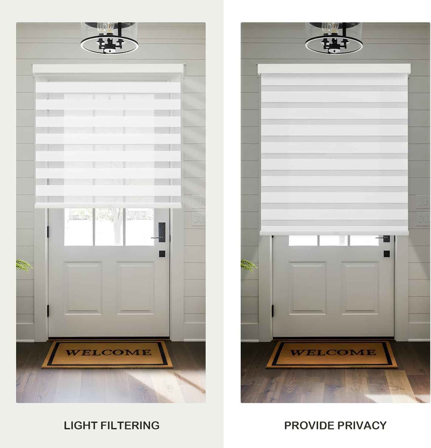 Cordless Zebra Blinds for Windows,Free-Stop Roller Zebra Shades,Light Filtering Blinds for Indoor windows with Upgraded Cassette,Pull Down Privacy Window Shades for Home (35" W x 72" H, White)