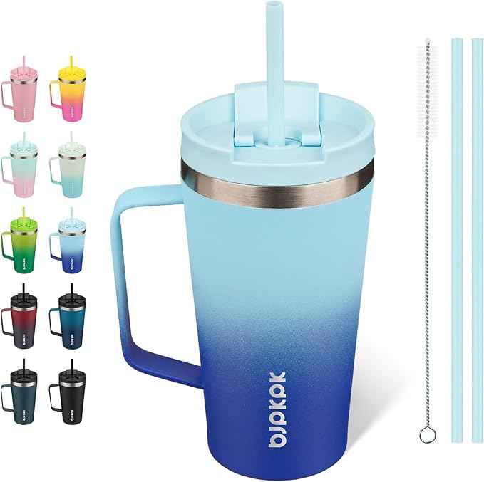 BJPKPK Insulated Tumbler with Handle, 18oz Insulated Tumblers with Lid and Straw, Stainless Steel Metal Water Bottles, Coffee Travel Mugs, Cups, Sky