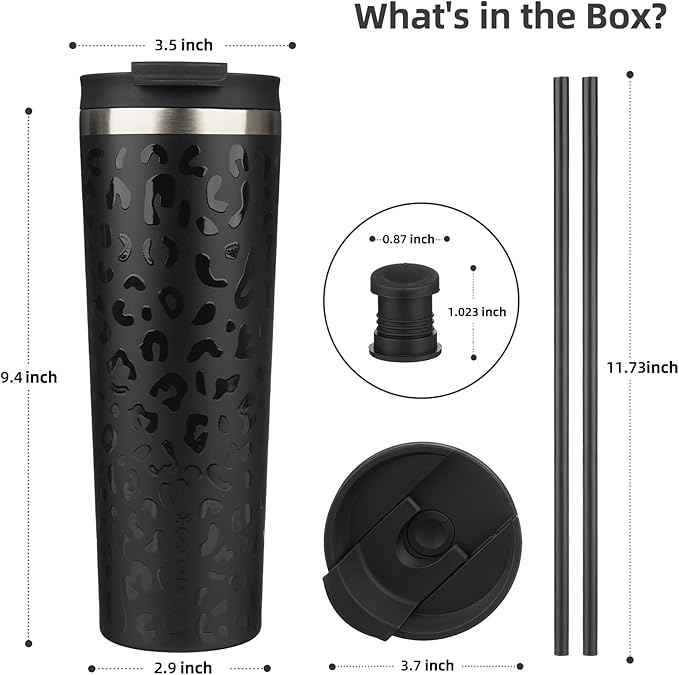 BJPKPK 30oz Insulated Tumbler With lid And Straw Stainless Steel Tumblers Travel Coffee Mug Reusable Thermal Cup,Black Leopard