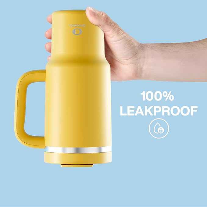 32 oz Tumbler with Handle and Straw: Stainless Steel Insulated Tumbler Keeps Cold for 24 Hours, Leakproof Travel Cup Fits in Cup Holder and BPA-Free, Elfin Yellow