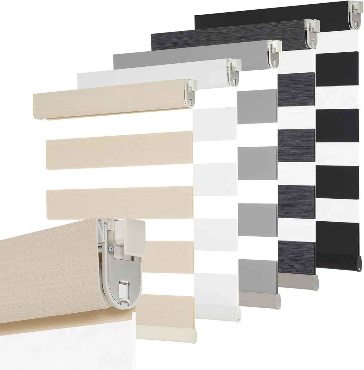 Persilux No Drill No Tool Zebra Blinds Dual Layer Privacy for Day and Night Window Blinds Light Filtering Cordless Shades for Windows,Easy to Install Thermal Insulated,Beige,61" W x 48" H
