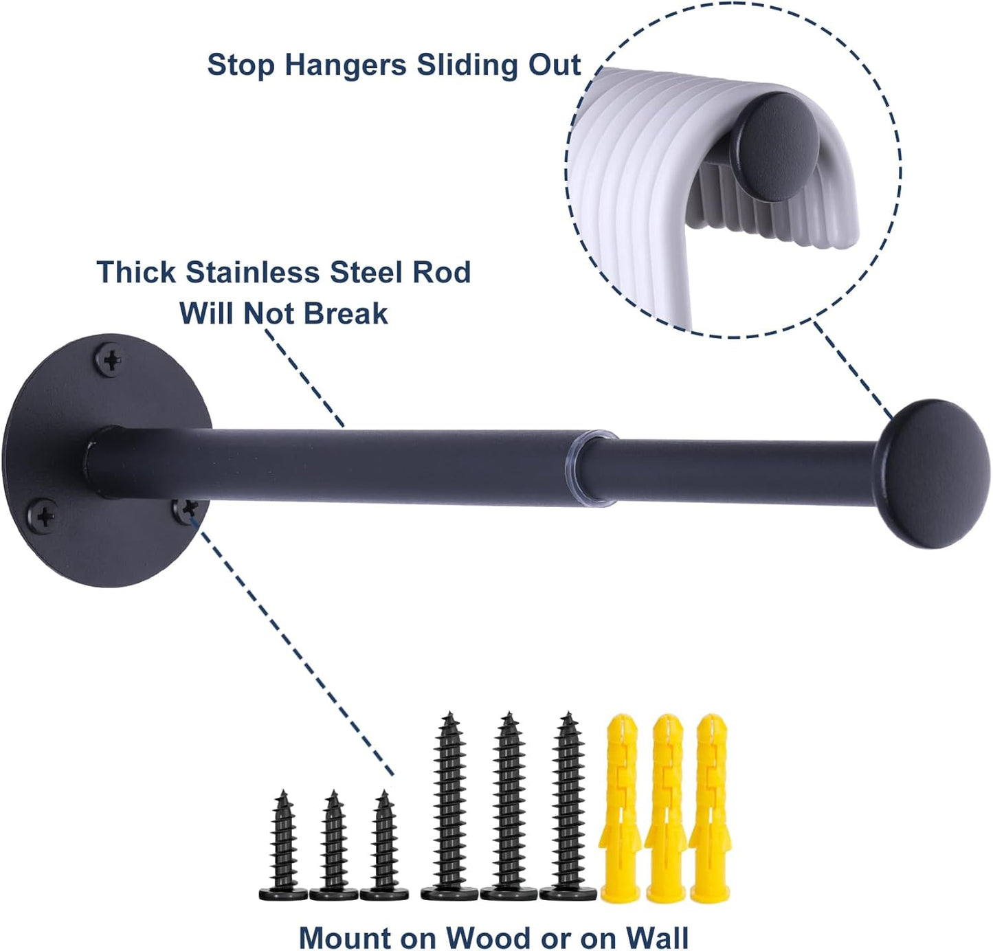 4 Pack Retractable Hanger Holder for Laundry Room, Wall Mount Organizer Rack for Lightweight Clothes, Space Saving Laundry Hook Rod, Keep Empty Hangers Handy, Black - Lumora Casa