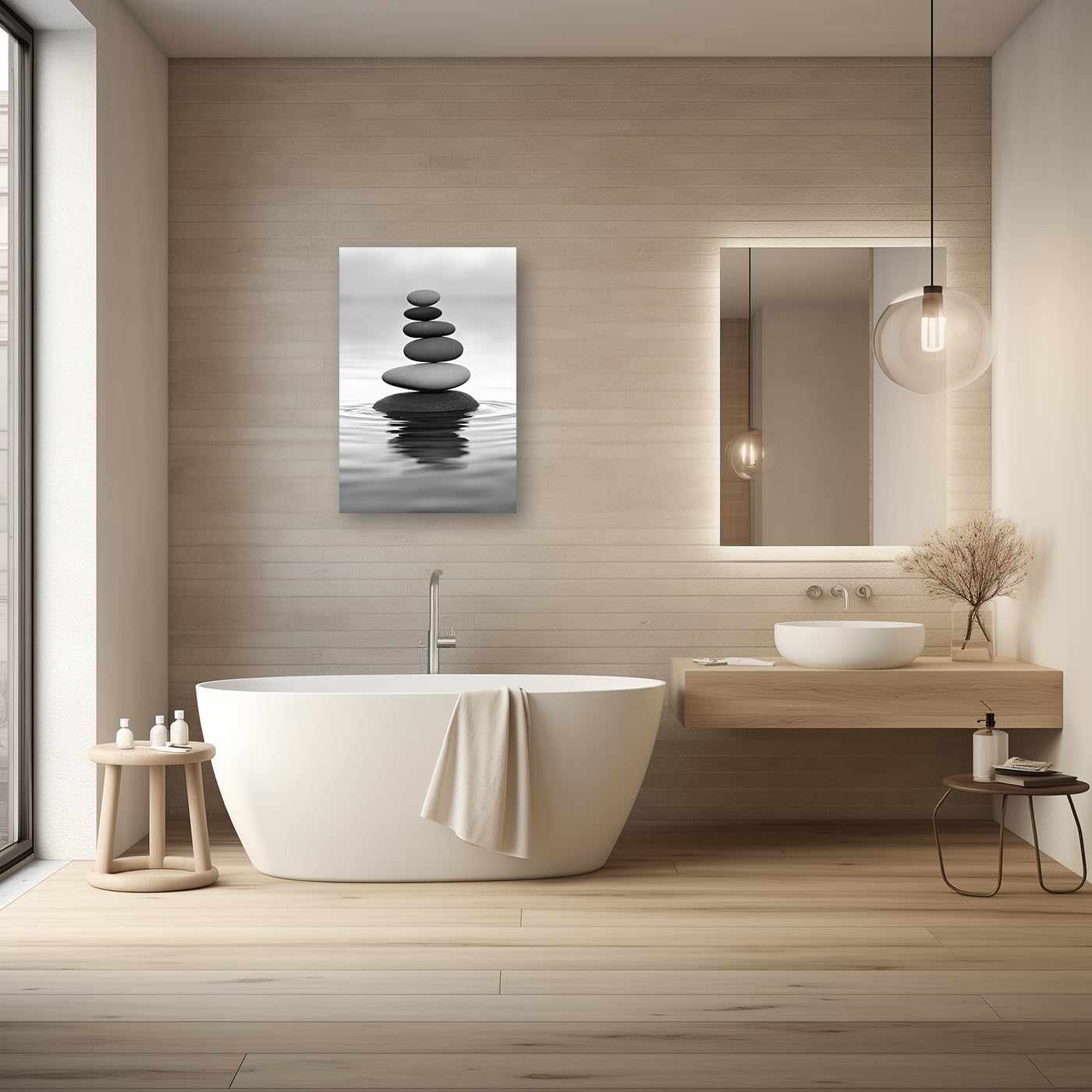 DOARTDO Zen Picture Wall Decor Black and White Zen Stone Canvas Wall Art Spa Stone Picture Print Bathroom Yoga Room Decor Frame (20.00" x 30.00", Zen Stone - 2)