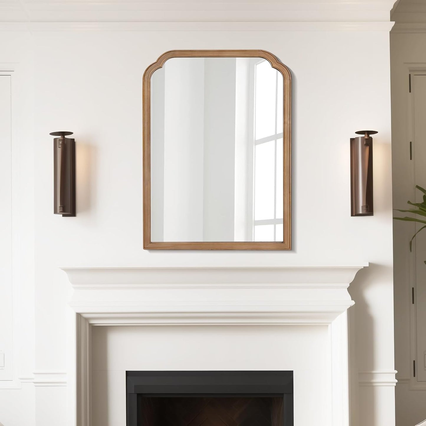 WallBeyond 30" x 40" Wood Bathroom Mirror for Wall Mounted, Rustic Rounded Corner Vanity Mirror for Entryway, Living Room or Bedroom Home Decorative [30" x 40" Honey-Colored]