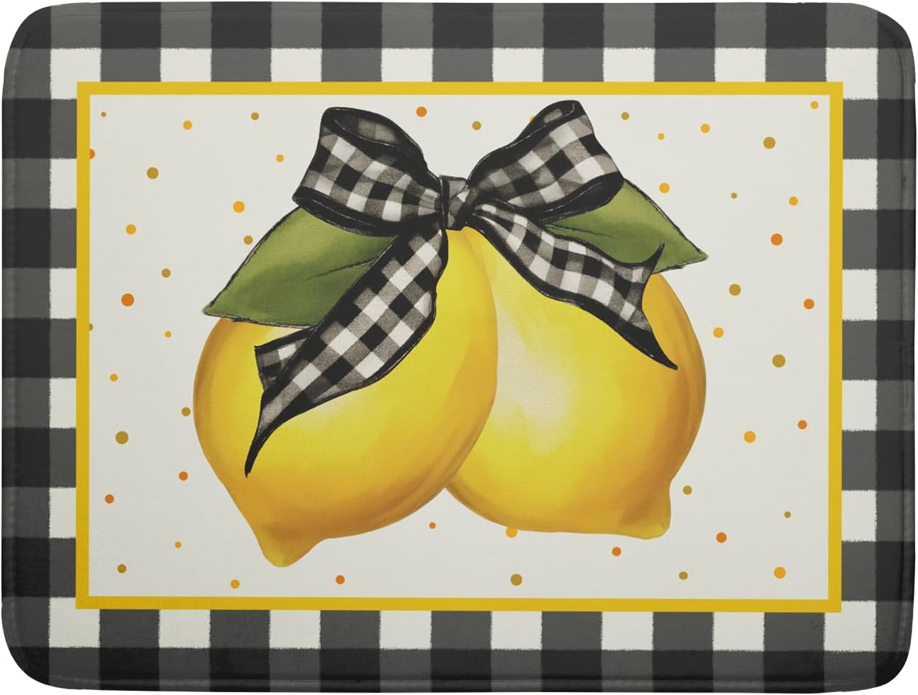 Lemon Dish Drying Mat for Kitchen Counter Spring Summer Black White buffalo Check Plaid Seasonal Absorbent Reversible Microfiber Kitchen Countertop Protector Dishes Pad Large 18x24 inch