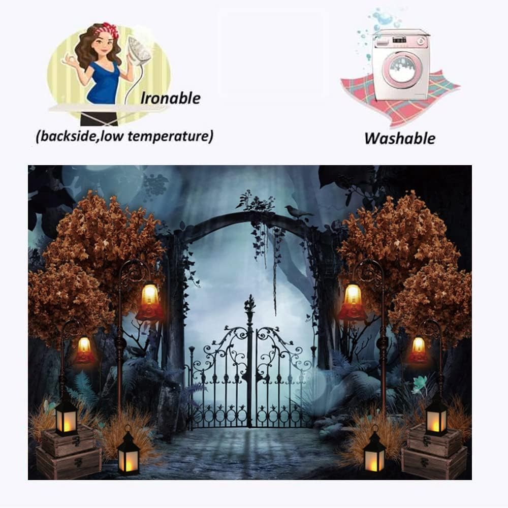 Durable Fabric Halloween Backdrop 8x6ft Horror Cemetery Iron Gate Scary Halloween Photo Background for Photography Halloween Party Decorations Wall Decor Photo Studio Decoration Supplies