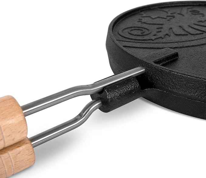 Petromax Rotating Waffle Iron with Turning Stop Frame, for Heart Shaped Waffles When Camping, Cast Iron with Wood Handles