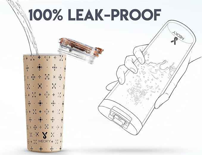 Meoky 24 oz Travel Coffee Mug with Leak-proof Lid, Stainless Steel Insulated Coffee Tumbler, Keeps Hot for 8 Hours or Cold for 24 Hours, Fits in Car Cup Holder (Mocha Cross)