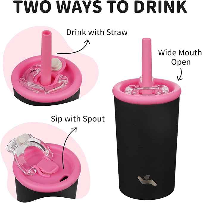 Konokyo 13oz Insulated Tumbler with Lid and Straw, Reusable Iced Coffee Cup with Lid, Travel Coffee Mug, BPA-Free, Leak-Proof and Durable, Black