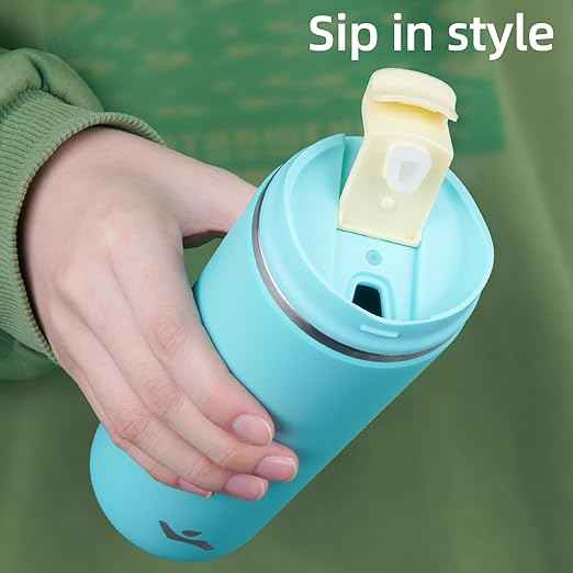 Konokyo Tumbler with Lid, 12 oz Travel Coffee Mug Double Wall Vacuum Stainless Steel Thermal Metal Cup Insulated Water Bottle,Ice Blue