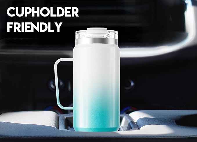 Meoky 40oz Tumbler with Handle, Stainless Steel Travel Mug with 2-in-1 Straw and Sip Lid, Vacuum Insulated Coffee Mug, 100% Leak Proof, Keeps Cold for 34 Hours or Hot for 10 Hours (Azure)