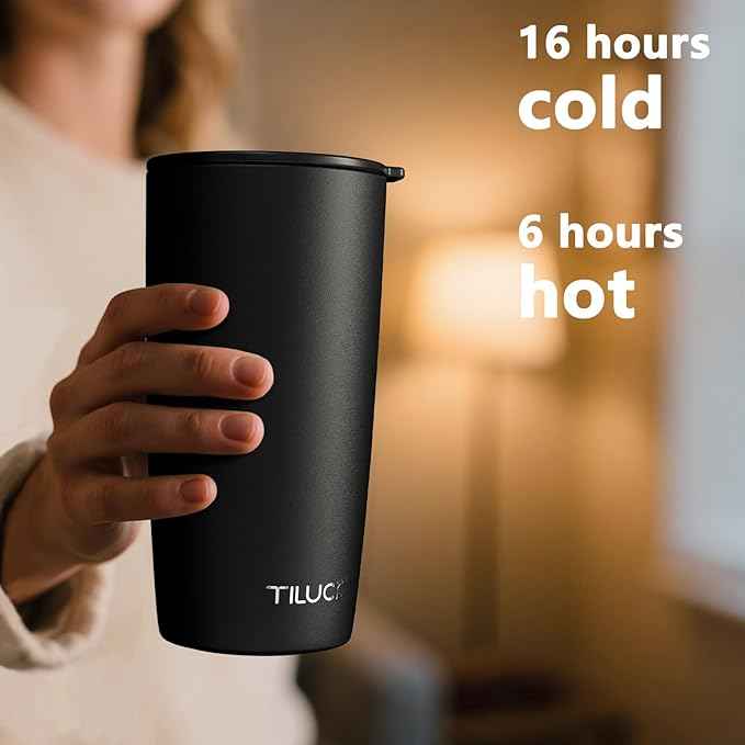 TILUCK 20 oz Insulated Tumbler with BPA-Free Lid, Stainless Steel Vacuum Travel Coffee Mug, Double Wall Coffee Tumbler（20oz，Matte Black）