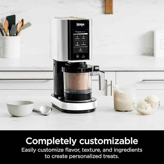 Ninja CREAMi Ice Cream Maker, 5 One-Touch Programs, Includes (2) 16oz Pints with Lids, Transform Frozen Bases to Ice Cream, Sorbets, Milkshakes, Vegan, Dairy-Free Options, NC300 White (Renewed)
