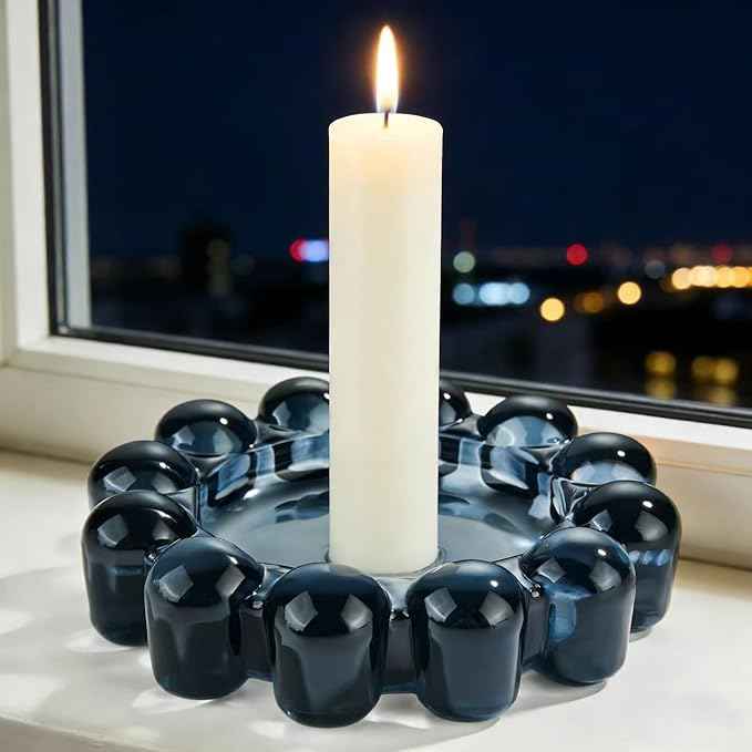 khtumeware Black Bubble Glass Candle Dish – Modern Clear Glass Candle Holder for Tealights & Diffusers, Decorative Tray for Home & Tabletop Decor（1 Pack）