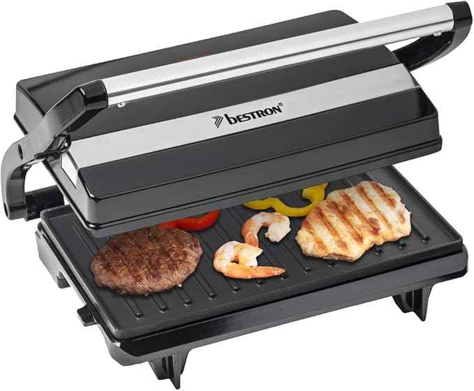 Bestron Sandwich maker, panini contact grill with non-stick coating, 750W, black