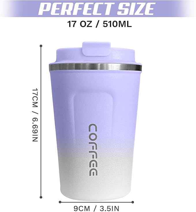 SPLMIFA Travel Coffee Mugs Leak-Proof, Reusable Coffee Cup with Lids, Stainless Steel Vacuum Insulated Coffee Tumblers, Thermal Insulation Cup for Men & Women Hot & Cold Drinks(2nd-Purple White, 17OZ)