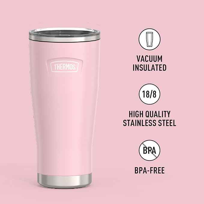 THERMOS ICON SERIES, Stainless Steel Cold Tumbler with Slide Lock, 24 Ounce, Sunset Pink