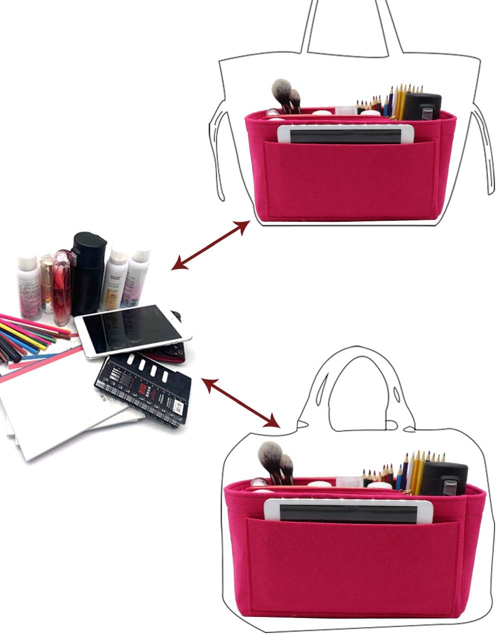 LEXSION Felt Purse Bag Organizer Insert with zipper Bag Tote Shaper Fit Speedy Neverful PM MM