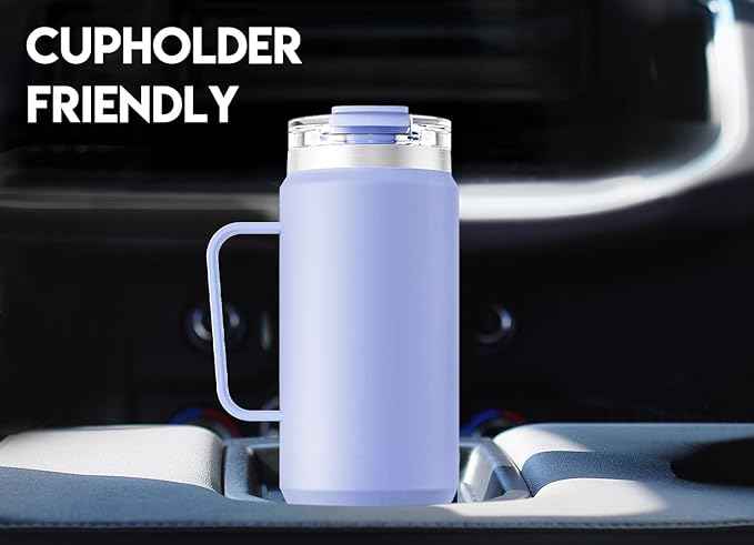 Meoky 40oz Tumbler with Handle, Stainless Steel Travel Mug with 2-in-1 Straw and Sip Lid, Vacuum Insulated Coffee Mug, 100% Leak Proof, Keeps Cold for 34 Hours or Hot for 10 Hours (Lilac)
