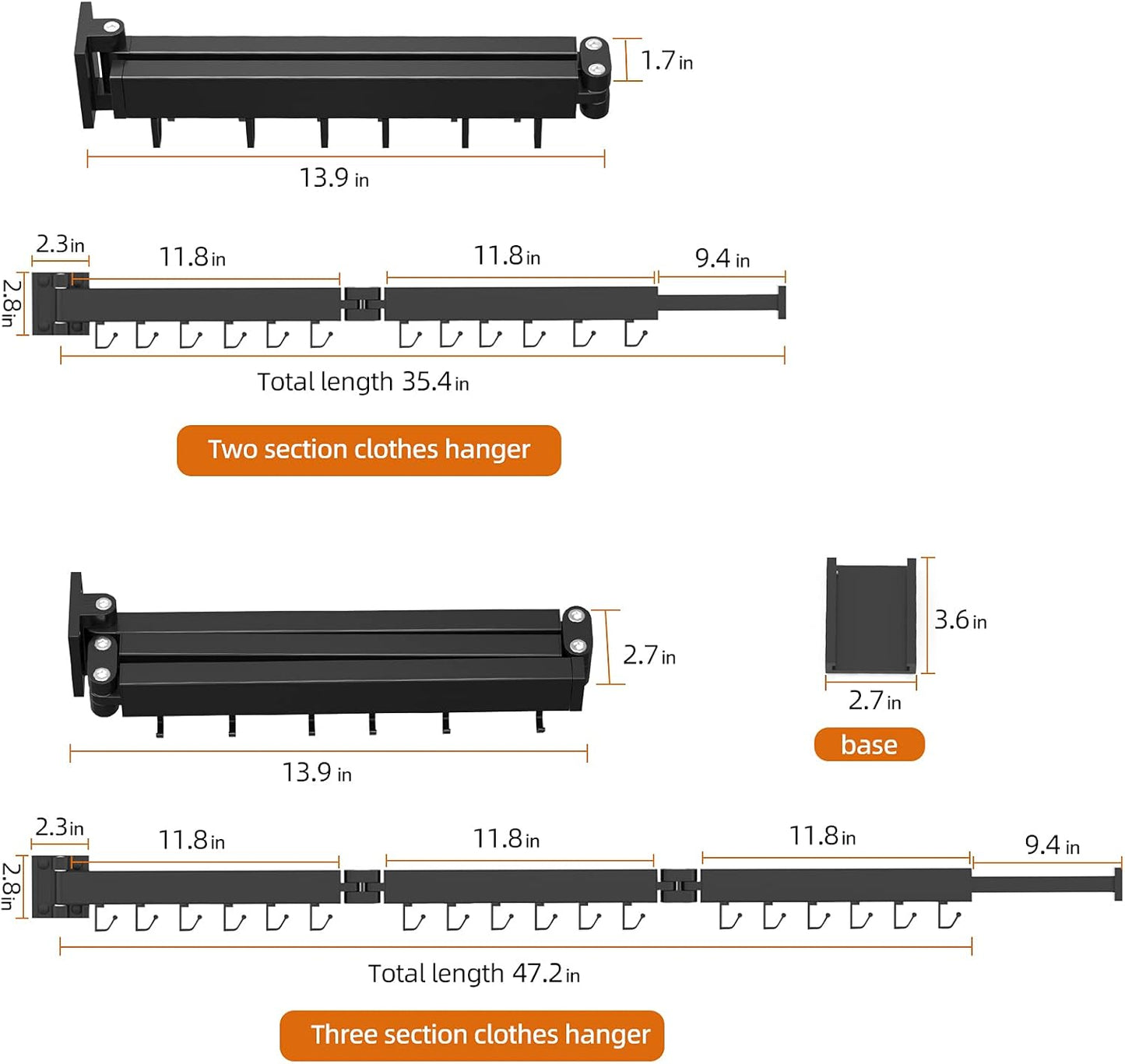 Wall Mount Clothes Drying Rack, 2-Fold Foldable & Sturdy Laundry Drying Rack Wall Mounted, [No Drilling] Space Saver for Laundry, Balcony, Bathroom, Patio, Dormitory, Apartment-Black