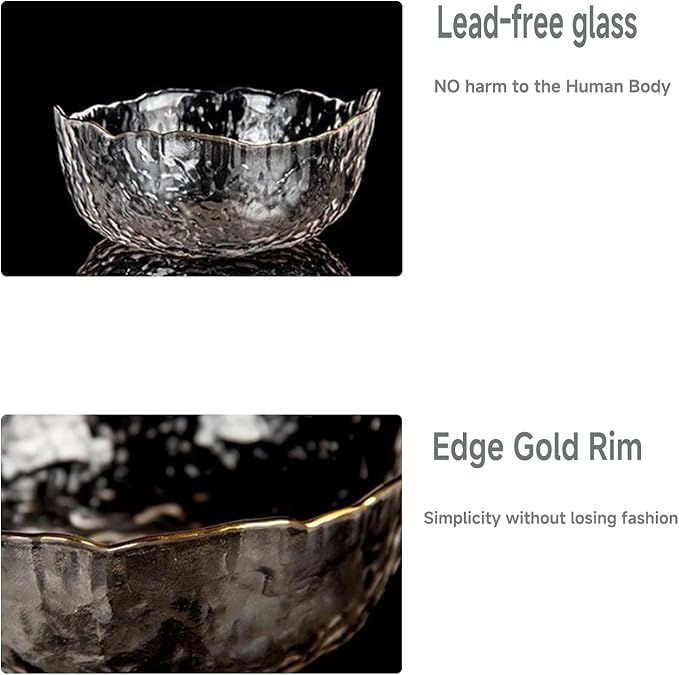 Glass Salad Bowl Irregular Lotus Flower Shape Serving Bowls, Mixing Nut Bowls for Kitchen Fruist, Snack, Dessert, and Ice Cream Candy Dishes (Crystal Clear with Gold Rim, 7.6")