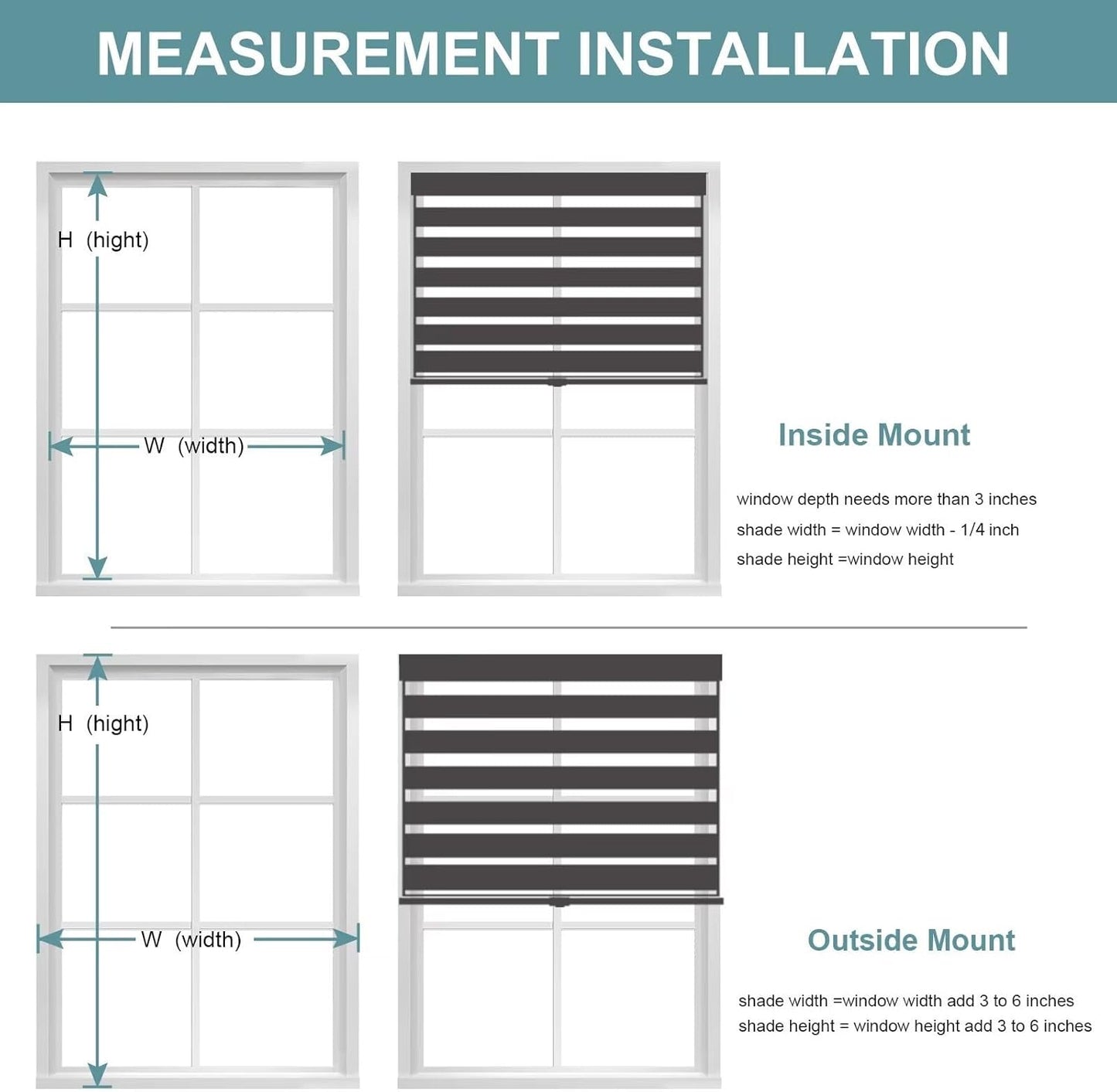 MYshade Roller Shades Zebra Blinds for Indoor Windows Cordless Day and Night Light Filtering Dual Layer Roller Window Blinds & Shades, Easy to Install, Size 24" W x 72" H, Grey