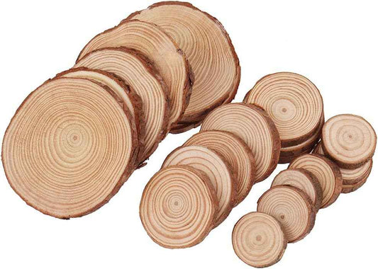Natural Wood Slices, Tiberham 21 Pcs 1.2-3.9 Inches Unfinished Wooden Circles Round Rustic Wood with Bark, Solid Log Discs Craft Wood Kit for Arts DIY Crafts Christmas Home Decorations