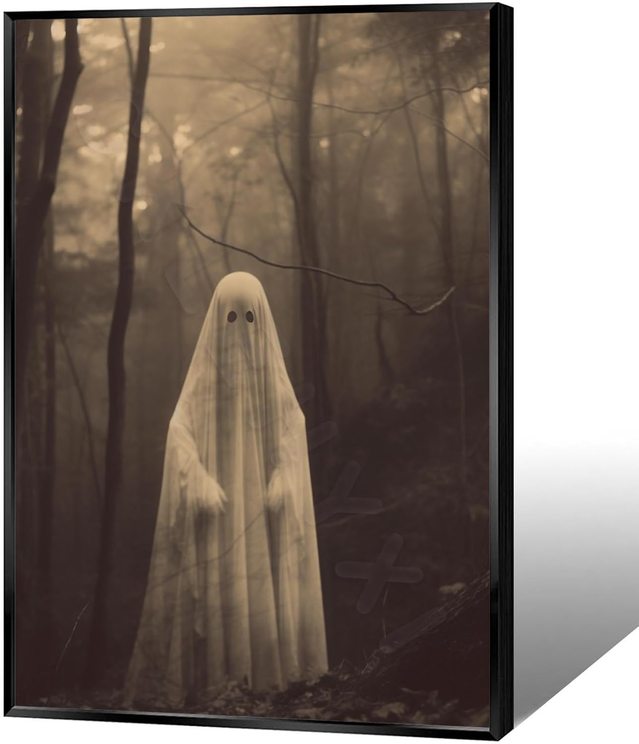 Ghost Forest Spooky Print Poster The Gothic Room Decor Creepy Picture Posters Dark Academia Aesthetic Family Prints Canvas Wall Art Home Apartment Decorations 12X16inch Aluminum Framed