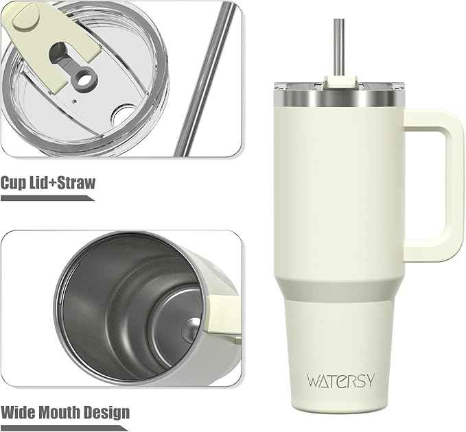 20 oz Tumbler with Handle,Tumbler with Lid and Straw,Double Wall Insulated Cup Stainless Steel Travel Mug(Cold for 34 Hours),Water Bottle for Iced Tea,Coffee,Cold Beverages(Cream White)