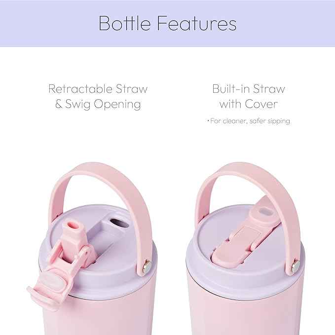 30oz Tumbler With Top Handle & Built-In Flip Straw + Sip Spout, Double Insulated Stainless Steel Water Bottle, 100% Leakproof & Reusable, Cup Holder Friendly Travel Coffee Mug (Aqua Pink)