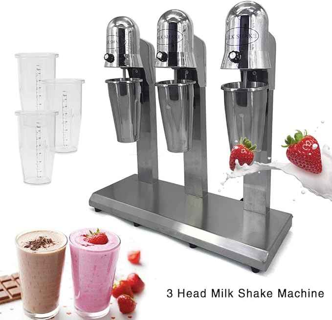 Electric Milkshake Maker, Ice Cream Mixer Machines, 110V Commercial Drink Smoothie Blender for Coffee Shops, Tea Stores to Making Fruit Tea, Coffee, Stirred Drinks (3 Head 800ml)
