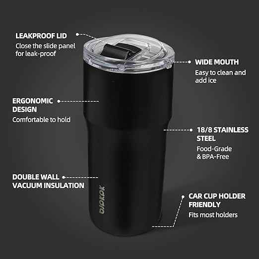 BJPKPK Insulated Tumbler,20oz Stainless Steel Tumbler with lid,Double Wall Travel Coffee Mug Thermal Cup,Keep Drinks Cold and Hot,Black