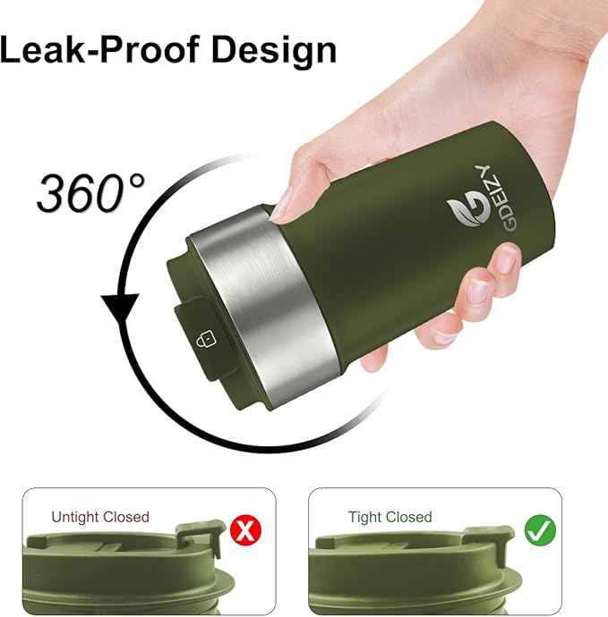 17oz Double Wall Stainless Steel Vacuum Insulated Travel Mug, Spill-Proof & Leak-Proof Coffee Mug, BPA-Free Reusable Coffee Cup for Hot & Cold Drinks, Black (Green)