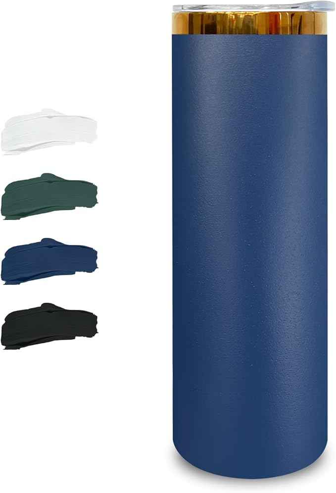 20 oz Skinny Tumblers Stainless Steel Tumbler with Lid and Straw Double Wall Vacuum Insulated Coffee Mug 20oz Powder Coated Cup for Hot and Cold Drinks(Navy,1 pack)