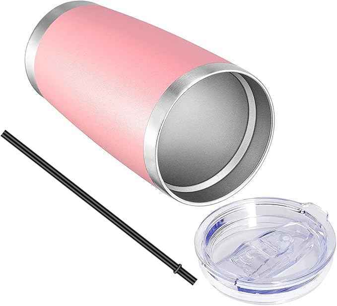 VEGOND 20oz Tumbler with Lid and Straw Stainless Steel Tumbler Cup Bulk Vacuum Insulated Double Wall Travel Coffee Mug Powder Coated Coffee Cup, Pink, 6 Pack