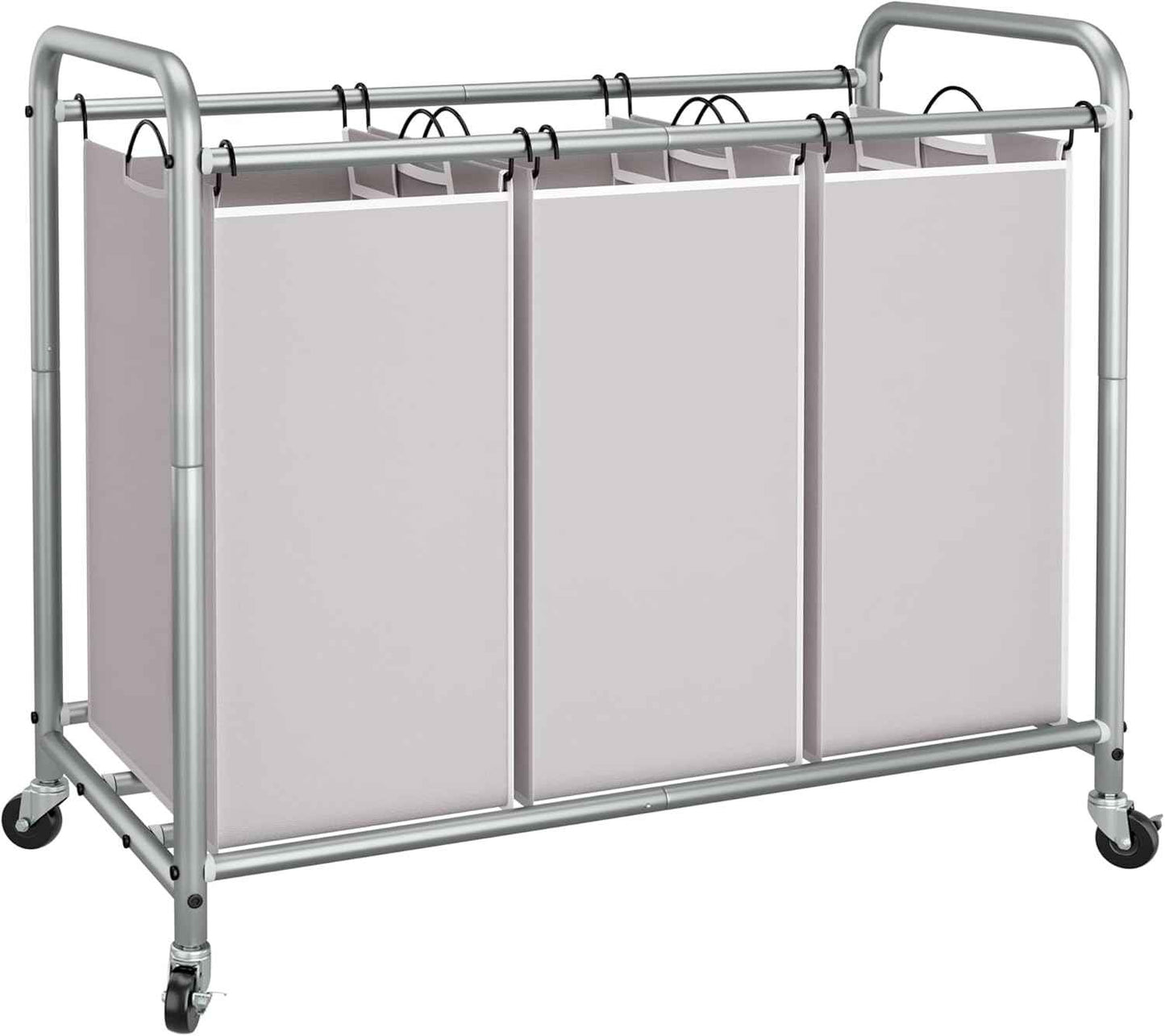STORAGE MANIAC 3 Section Laundry Sorter, 35.6 Gal (135 L) Laundry Hamper Cart with Heavy Duty Rolling Lockable Wheels and Removable Bags, Clothes Organizer Basket Clothes Separator Hamper, Gray