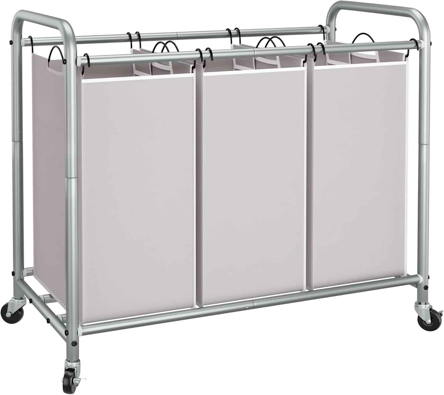 STORAGE MANIAC 3 Section Laundry Sorter, 35.6 Gal (135 L) Laundry Hamper Cart with Heavy Duty Rolling Lockable Wheels and Removable Bags, Clothes Organizer Basket Clothes Separator Hamper, Gray