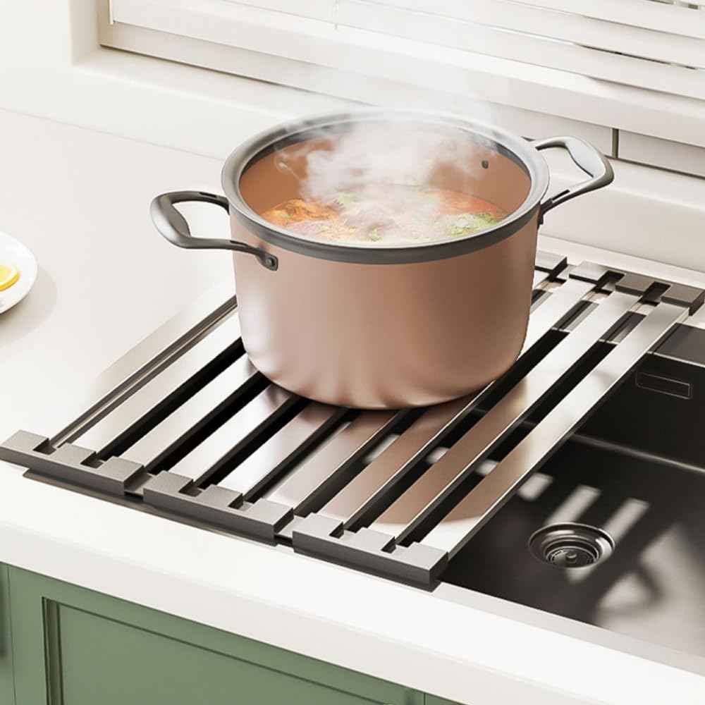 Roll Up Dish Drying Rack, Over Sink Stainless Steel Rack,Foldable Kitchen Sink Mat,Kitchen Sink Drain Rack Dish Storage Rack (19.69" H x 12.8" W)