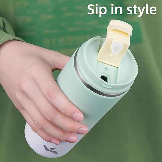 Konokyo Tumbler with Lid, 12 oz Travel Coffee Mug Double Wall Vacuum Stainless Steel Thermal Metal Cup Insulated Water Bottle,GreenWhite