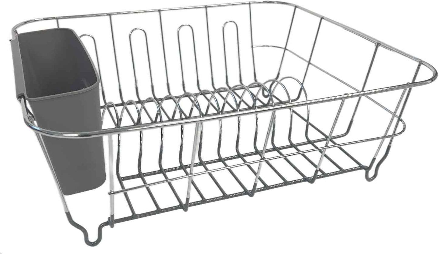 Dish Drying Rack & Cutlery Holder 2 Piece Set ✅ Compact Sink-Fitting Dish Drainer with Rubberized Undercoating ✅ Space-Saving Kitchen Organizer for Plates, Cups, Bowls & Utensils In Sink, Dark Gray
