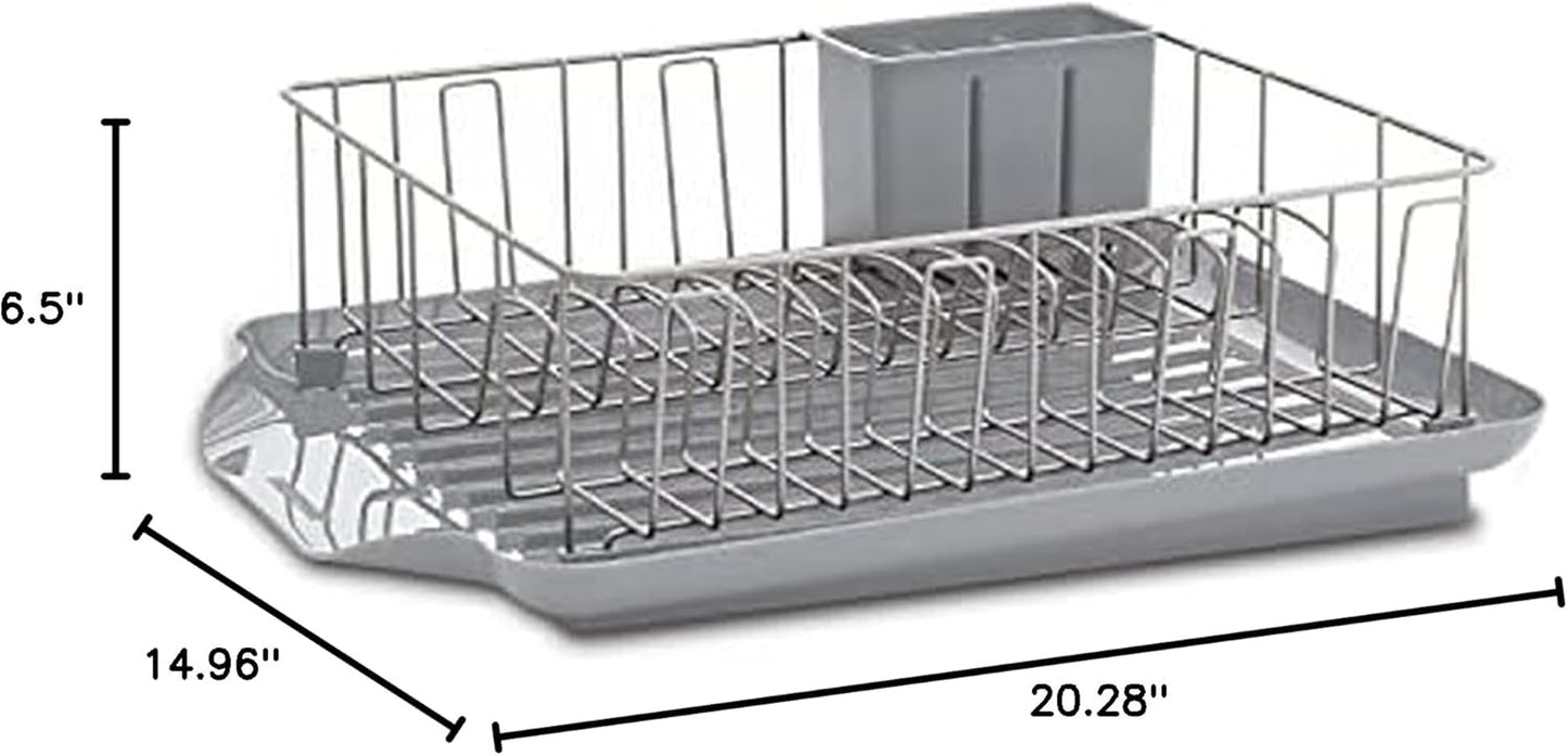 Farberware Classic 3-Piece Dish Drying Rack Set for Kitchen Counter, Gray - Rust-Resistant Wires, Self-Draining Board, Flatware Caddy, Non-Slip Feet