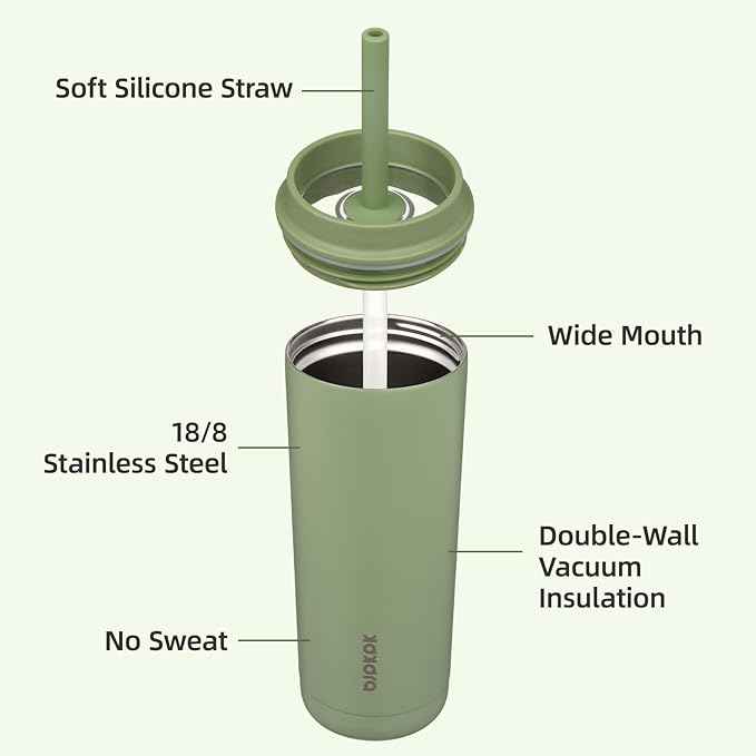 BJPKPK Insulated Tumbler with Lid and Straw,20 oz Stainless Steel Travel Coffee Mug,Spill Proof Thermal Cup,Keep Drinks Cold and Hot,Sage Green