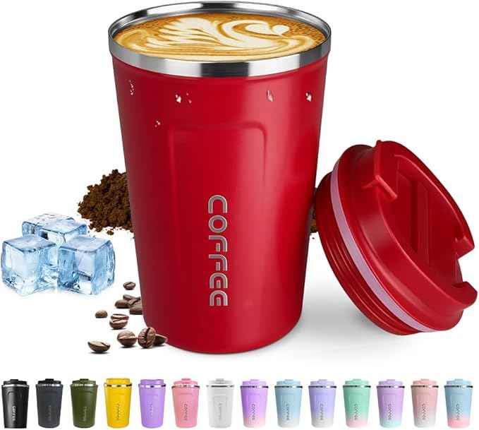 SPLMIFA Travel coffee mugs leak-proof, reusable coffee cup with lid, stainless steel vacuum insulated coffee tumblers, thermal insulation cups for men & women keep drinks hot & cold (2nd-Red, 17OZ)