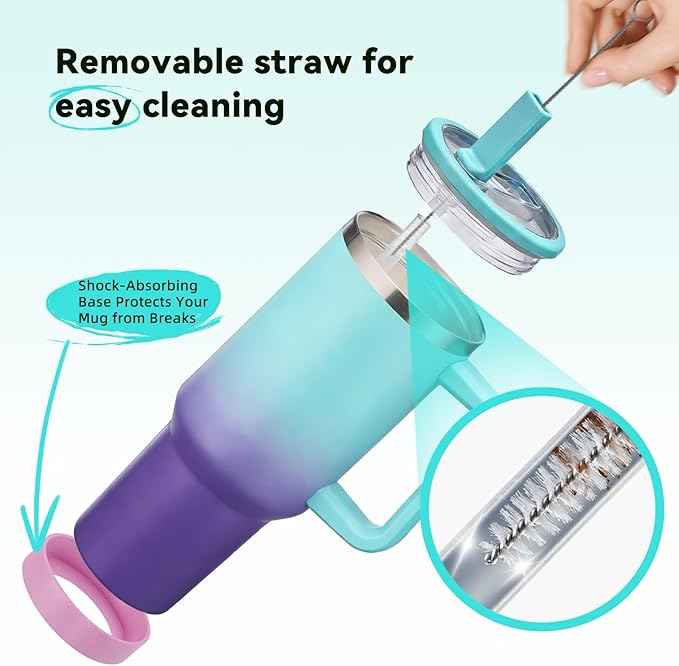 BENZZO 40 oz Tumblers with Handle - Spill Proof Flip Straw Travel Cups 40oz Water Bottle With Handle