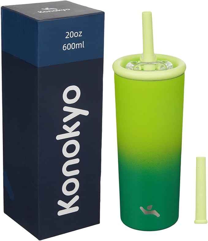 Konokyo 20oz Insulated Tumbler with Lid and Straw, Reusable Iced Coffee Cup with Lid, Travel Coffee Mug, BPA-Free, Leak-Proof and Durable, Matcha Green